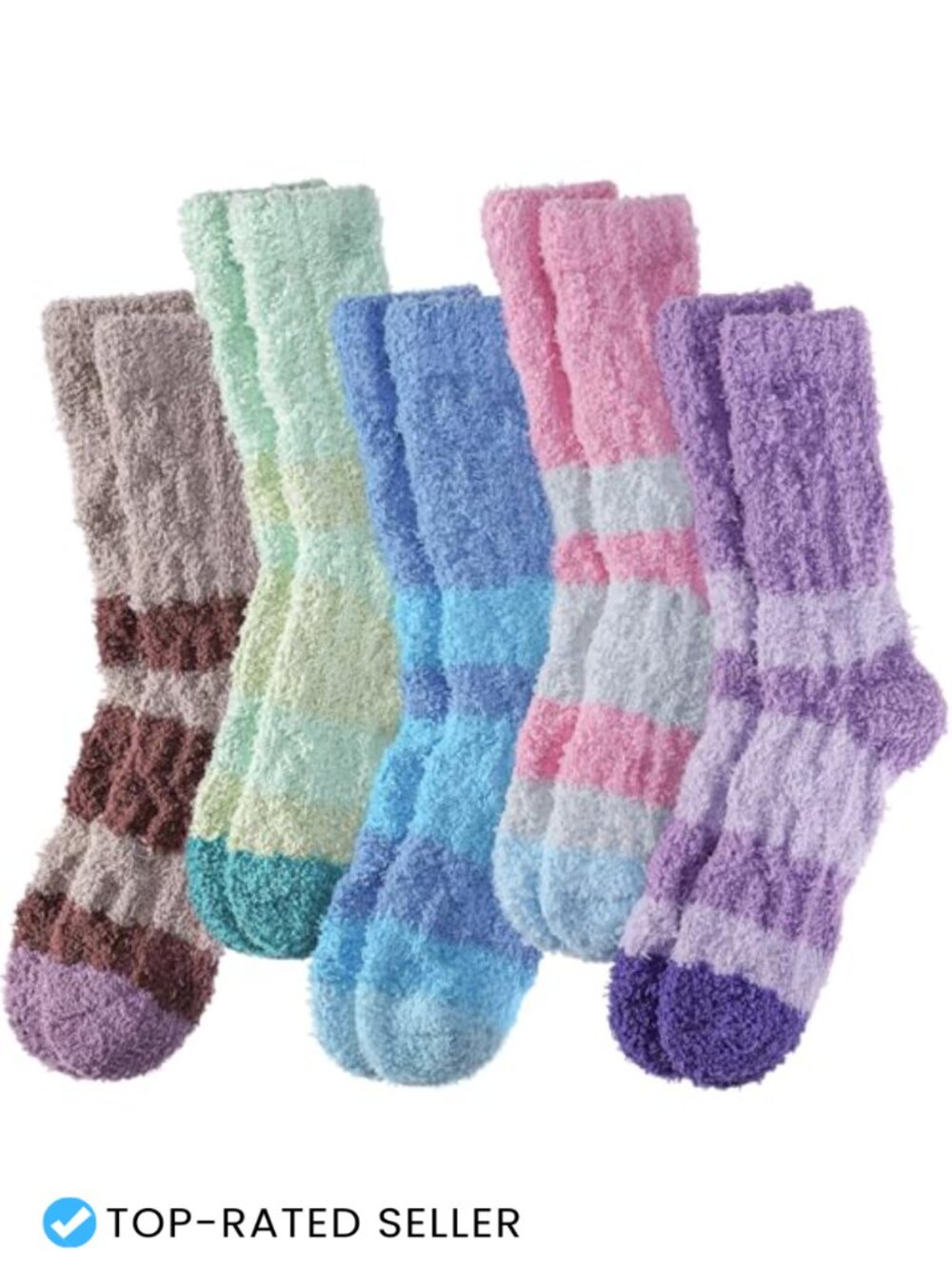 Women's Fuzzy Slipper Socks Cozy Winter Warm Plush Crew Length 5 Pair Pack Soft